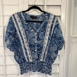 Karen Kane Floral Blouse with Lace Detail